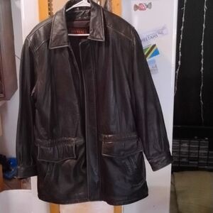 Black leather three length jacket